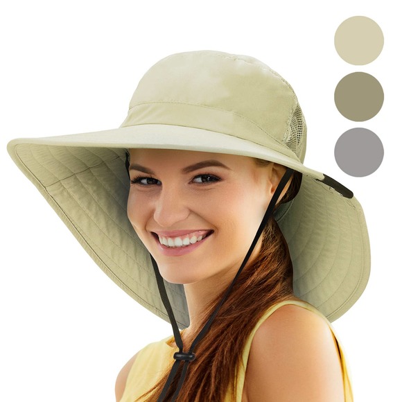 Women's Large Sun Hat UV 50+ UPF Protection Wide Brim for Fishing Gardening Tan - Picture 1 of 6